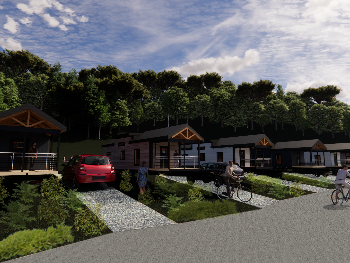 Rendering of Mill Creek Tiny House Community.  Old Fort, NC